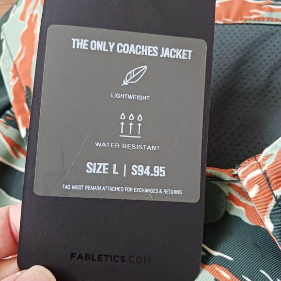 NWT Fabletics Adult L The Only Coaches Jacket Tiger Camo Print Rain Button Coat - Picture 3 of 7